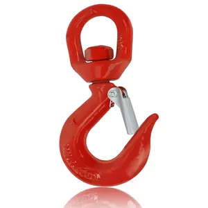 Crane Hook, with Latch Alloy Steel Crane Hoist Hook Drop Forged Alloy Steel Swivel Eye Hook, 1 Ton Working Load Limit,for Industry, Ship, Building(Red)