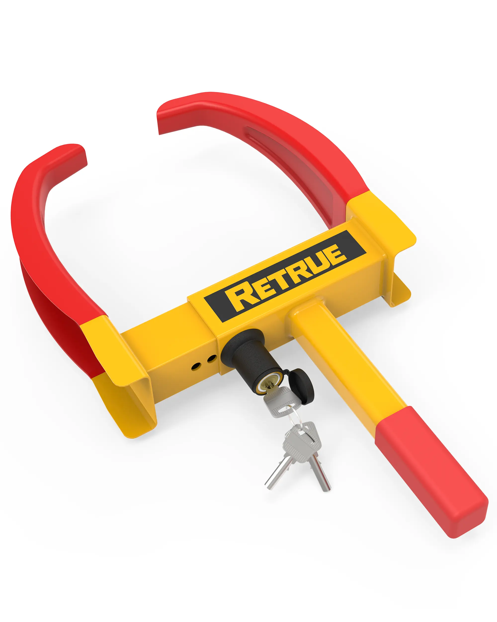 RETRUE Heavy-Duty Tamper-Proof Trailer Wheel Lock Clamp, Tool-Free Adjustable (7-11 in) Polyvinyl Chloride (PVC) Steel Security Tool, High-Visibility Yellow & Red for RVs, SUVs, Boats, Motorcycles
