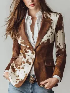 Vintage Cow Skin Print Eco-Friendly Suede Blazer |   Women? ?s Western Cowhide Jacket |   Sustainable Cow Print CoatGift