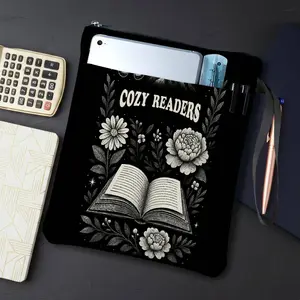 1PC Cozy Floral Book Print Book Cover with Zipper Closure - Book Protector & Storage Bag, Front Pocket for Students, Teachers, Office Supplies, Book Accessories