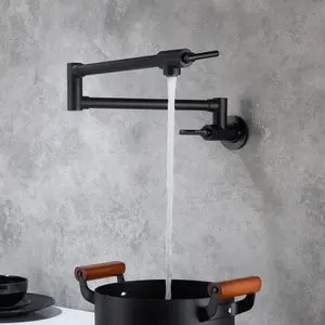 Corrosion-Proof Double-Handle Wall-Mount Pot Filler Faucet, Free-Swinging Commercial Plumbing Valve for Pot Filling