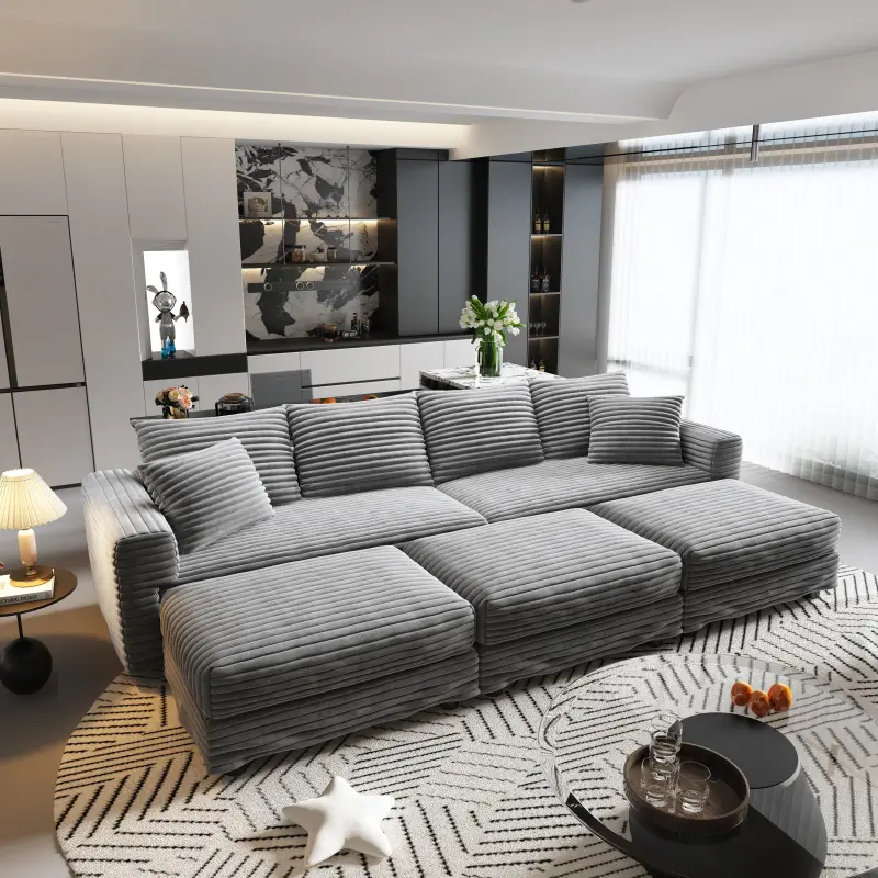 Grey + 4 Seat + 3 Ottomans