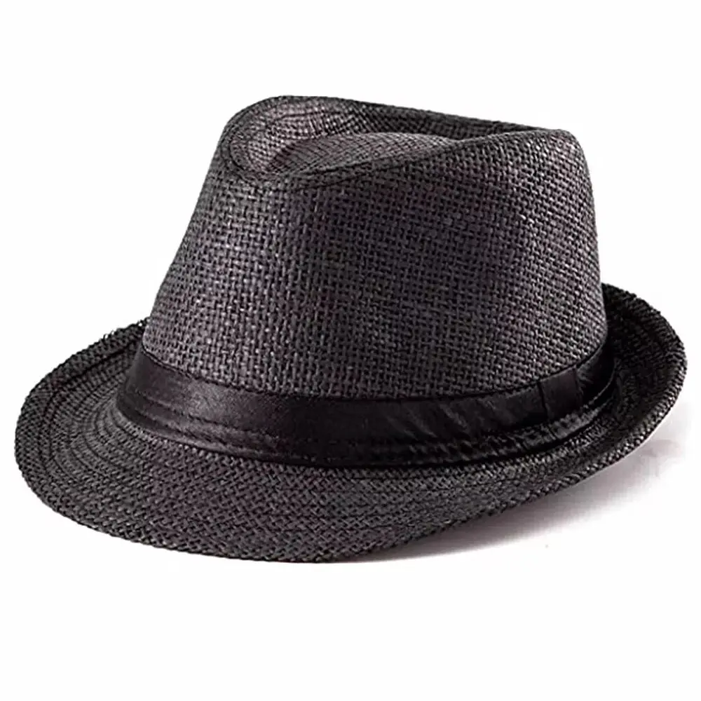 Men’s Straw Fedora Panama Hat – Summer Beach Sun Trilby Cuban Style Cap Classic Hat Lightweight Hat