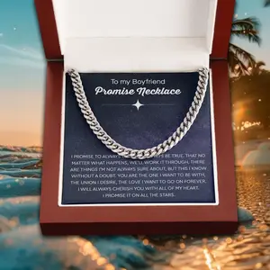Cuban Link Chain To My Boyfriend Promise Necklace For Him Sentimental Gifts For Boyfriend Birthday Valentine Anniversary Adjustable Length 18-22 Inches Stainless Steel Necklace With Meaningful Message Card Inside
