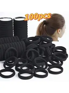 4cm Black Hair Ties, High Elastic Fabric Hair Ropes for Ponytail, Strong Hold Hair Rings for Braided Hairstyle – For Women Teen Girls Home Gift