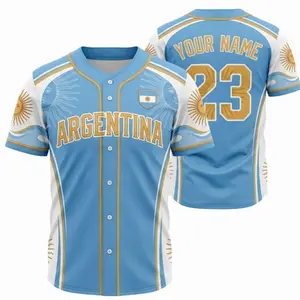 Argentina Pride Baseball Jersey 3D, Argentine Flag Button Shirt, Soccer Fan Uniform, Latino Heritage Gift for Men Women Fans DU0