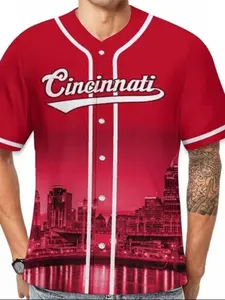 Men's Houston Baseball Jersey, with 'houston' Script & Skyline Design, Fitted Style for All-Season Play & Leisure
