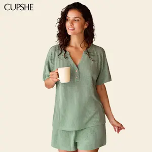 CUPSHE Five More Minutes 2026 Pajama Set Crew Neck Short Sleeve Top & Shorts Soft Loungewear Casual Sleepwear Comfort Home Set Womenswear Homewear Womensfashion #tiktokshopmemorialday