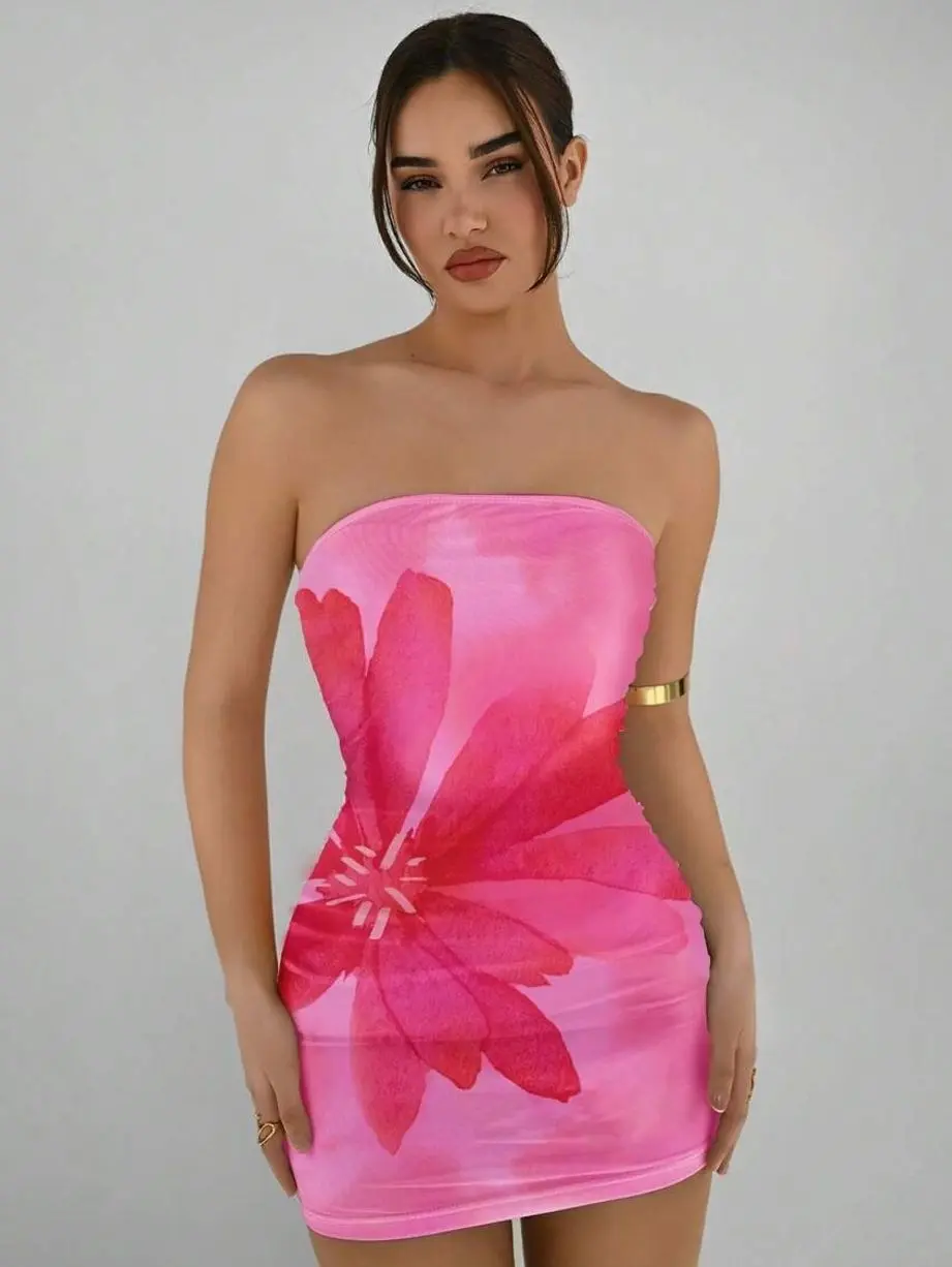 Women's Floral Bodycon Strap Mini Dress | Vacation Summer Party Dress | TikTok Trendy