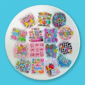 No Hole One Sided Teacher Acrylic Flatbacks, Interchangeable Badge Reel Charms, Teacher Appreciation Gifts