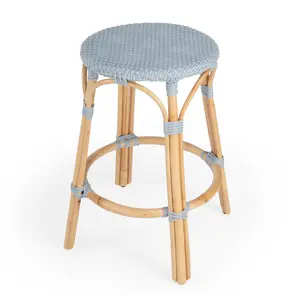 Light Blue Rattan Frame Counter Stool