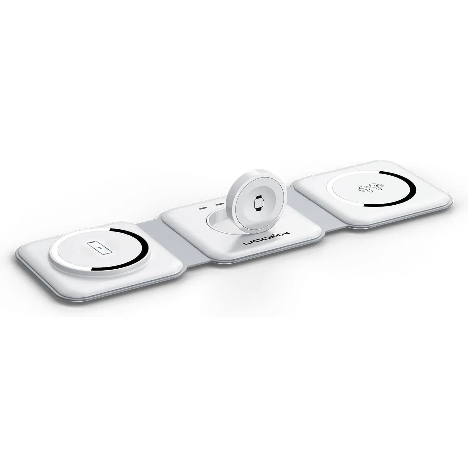 AwwPicks UCOMX Nano 3 in 1 Wireless Charger for iPhone, Not suitable for Android, Magnetic Foldable 3 in 1 Charging Station, Travel Charger for Multple Devices for iPhone 15/14/13/12, for AirPods 3/Pro/Pro 2, for iWatch, Christmas Gifts (White)