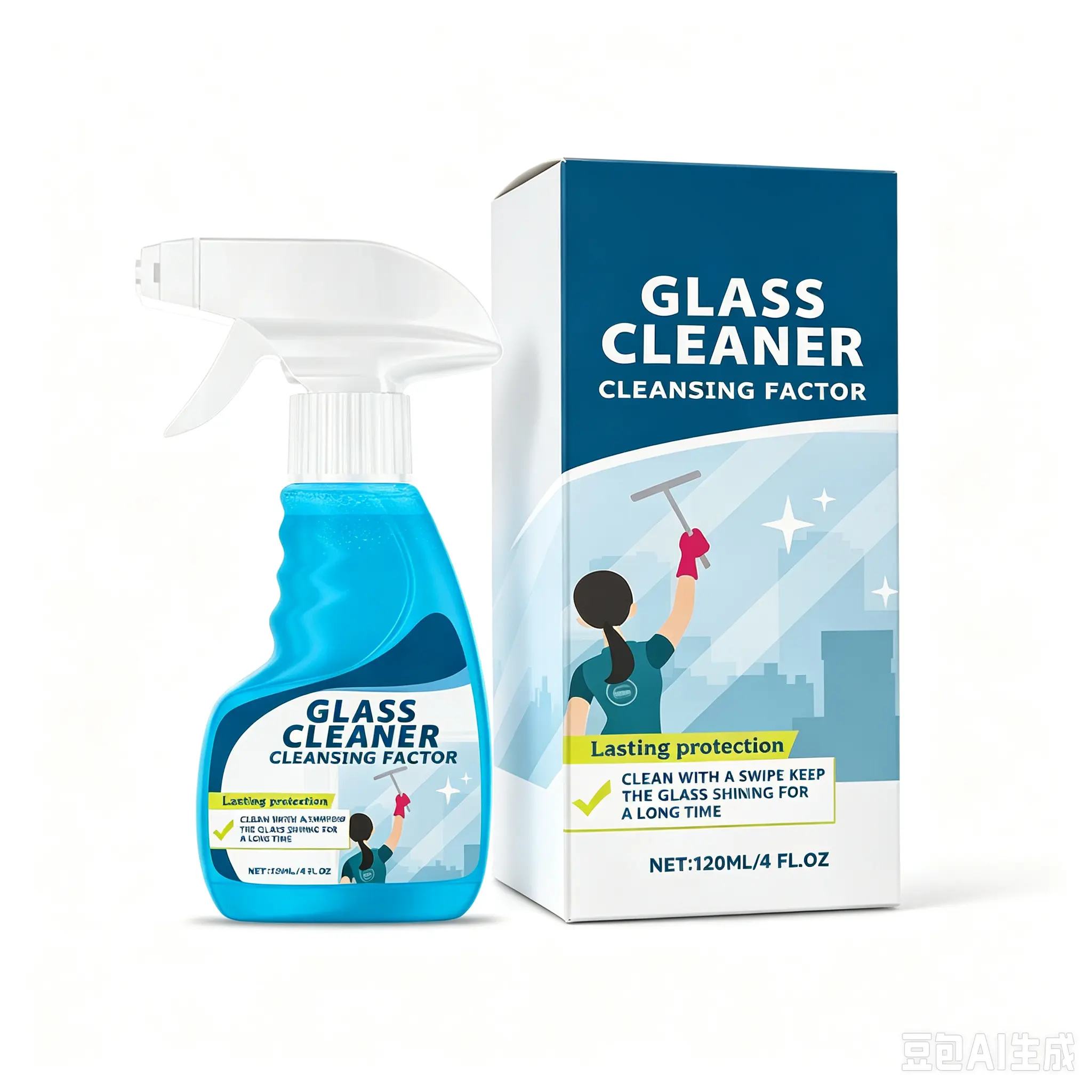 Glass Cleaner, Household Glass & Mirror Cleaning Spray, Powerful Grease and Stain Remover, Streak-Free Shine Window Cleanser for Daily Home Indoor Glass Surface Maintenance Supplies