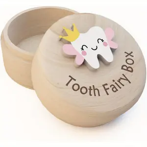 Tooth Fairy Box for Girls - Hand-Carved Wooden Keepsake Box with 3D Tooth & Crown Design, Mixed Colors, "Tooth Fairy" Engraving - Lost Teeth Storage Gift for Youngsters, Souvenir & Childhood Memory Keepsake, Tooth Storage | Cute Tooth Box |