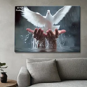 2D Flat 1 Piece Framed Canvas Wall Art - White Dove Flying in the Raindrops, Modern Home Decoration Painting Suitable for Living Room, Bedroom, Office - Neutral Tones (White/Grey/Black/Blue) Ready-to-Hang Edged Canvas Print - Unique Designer and Home