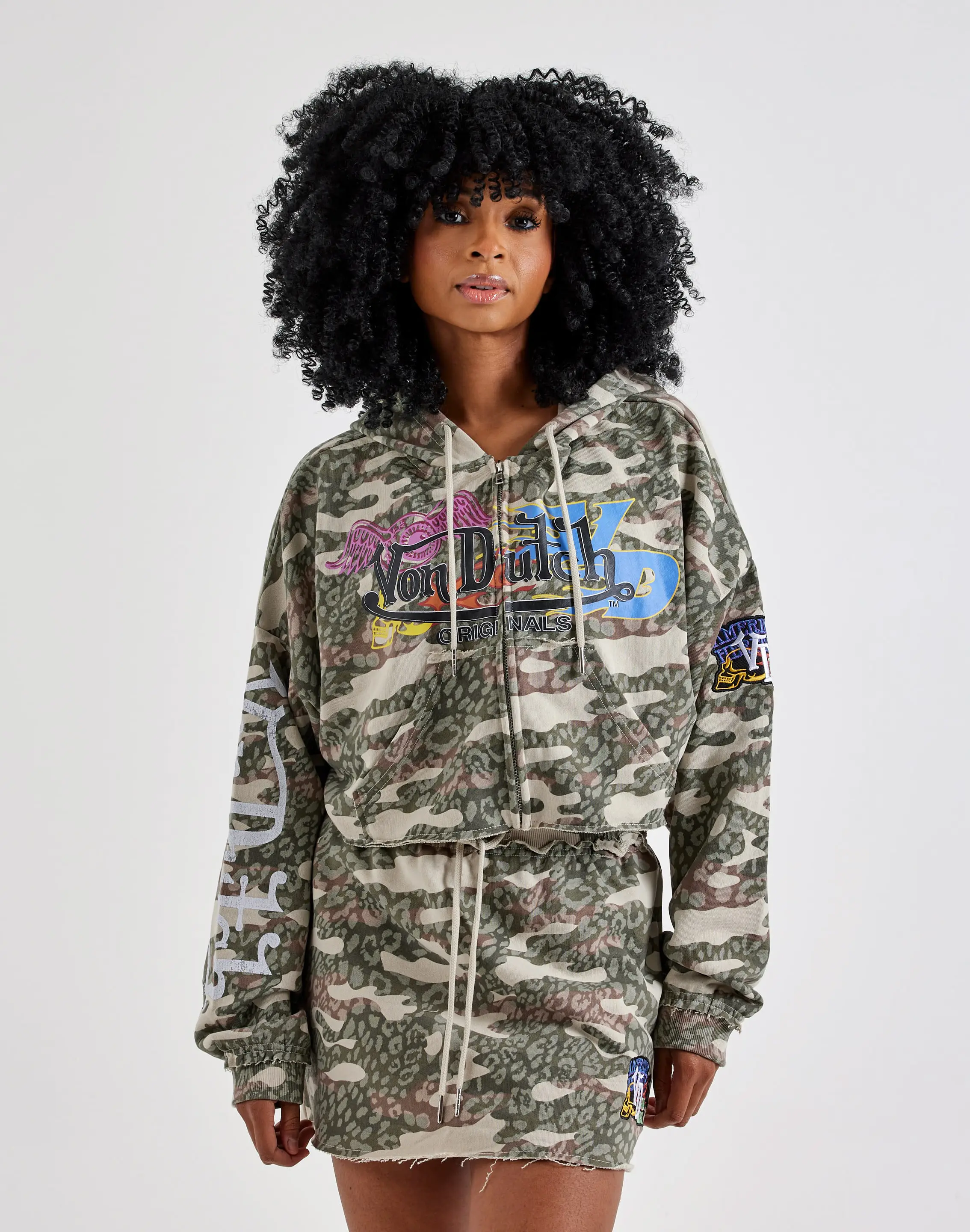 Womens Von Dutch Cropped Full-Zip Fleece Hoodie