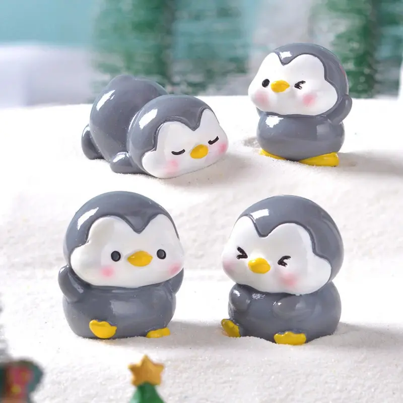 2/4-piece set of cute gray penguin figurines, snow scene gardening DIY accessories, mini desktop ornaments, DIY micro-landscape essentials, trendy mini decorations, cute small animal desktop decorations, popular gardening and landscaping accessories