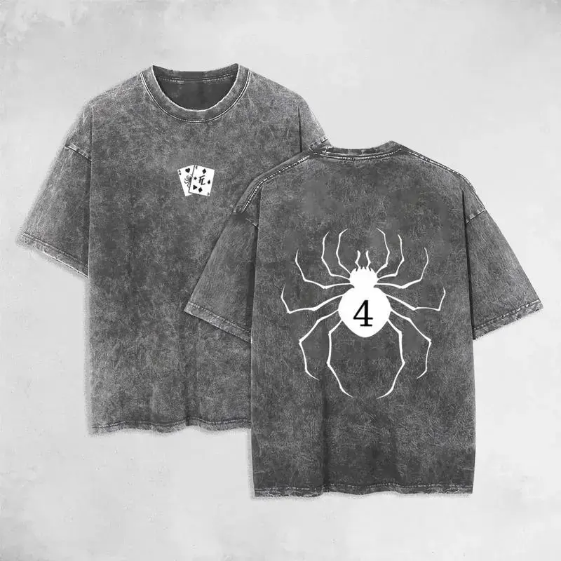 Retro Vintage Hisoka Phantom HxH Hunter x Hunter Anime Double Printed Washed T-Shirt Unisex Mineral Anime Manga Washed Heavy Cotton T-shirt