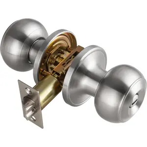 Brushed Nickel Interior Privacy Round Door Knobs Keyless Door Lock for Bathroom Bedroom