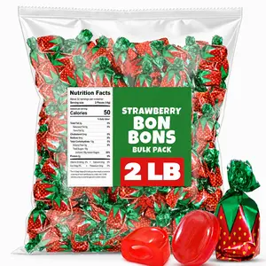 Strawberry Filled Hard Candy Bon Bons, 2 lb Bulk Pack, Individually Wrapped Fruit Filled Candy, Sweet Treats for Parties, Candy Bowls, Holidays & Everyday Snacking