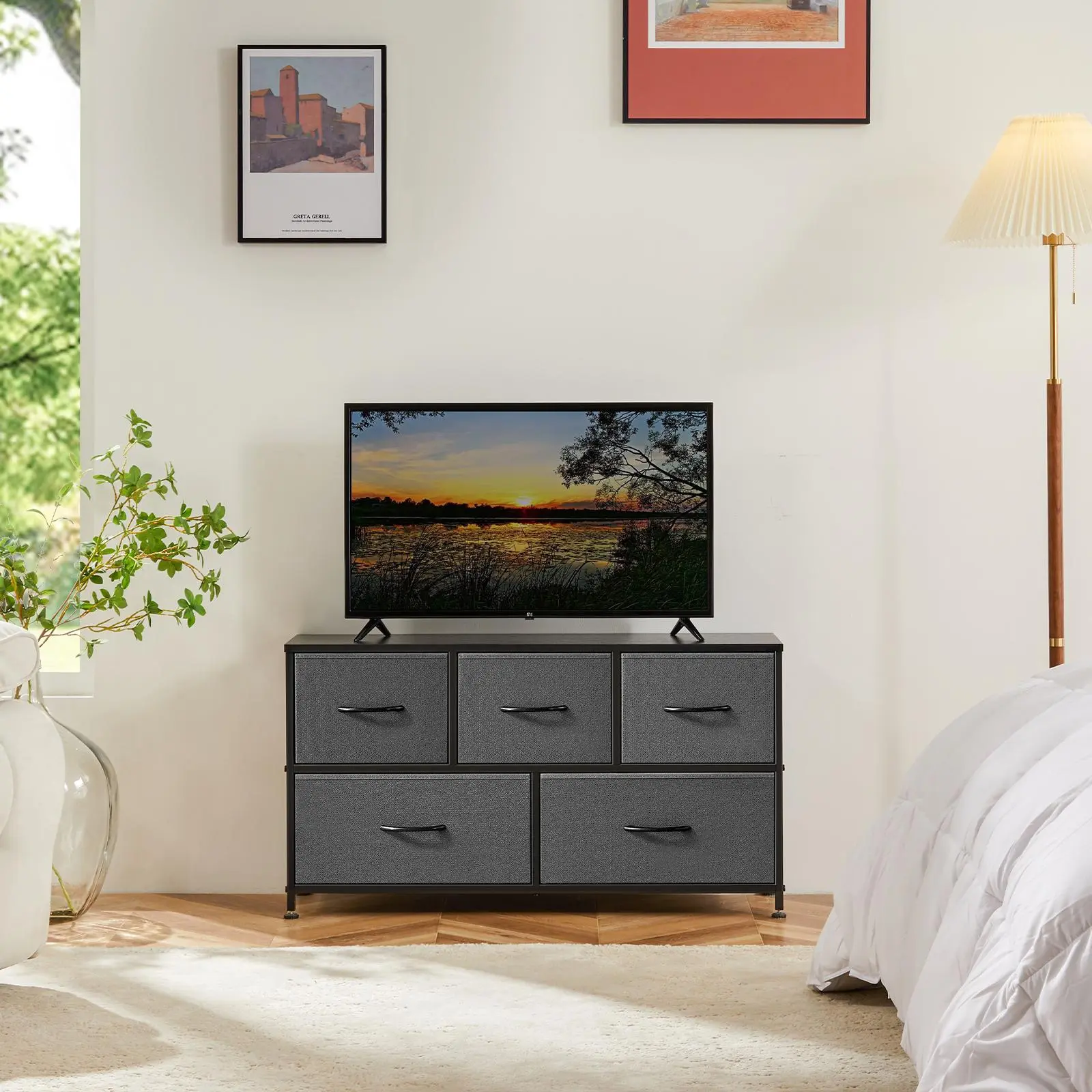 Kids Drawer Dresser for Bedroom, Soft Fabric Storage Tower | Safe Organizer Chest of Drawers with Metal Frame and Wooden Top for Nursery and Closet