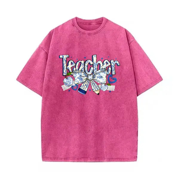 Teacher Chinoiserie Gildan tee, Coquette Bow Toile Teacher Crewneck, Elegant Pencil Bow Design, Chic Teacher Gift T-shirt Apparel Tshirt