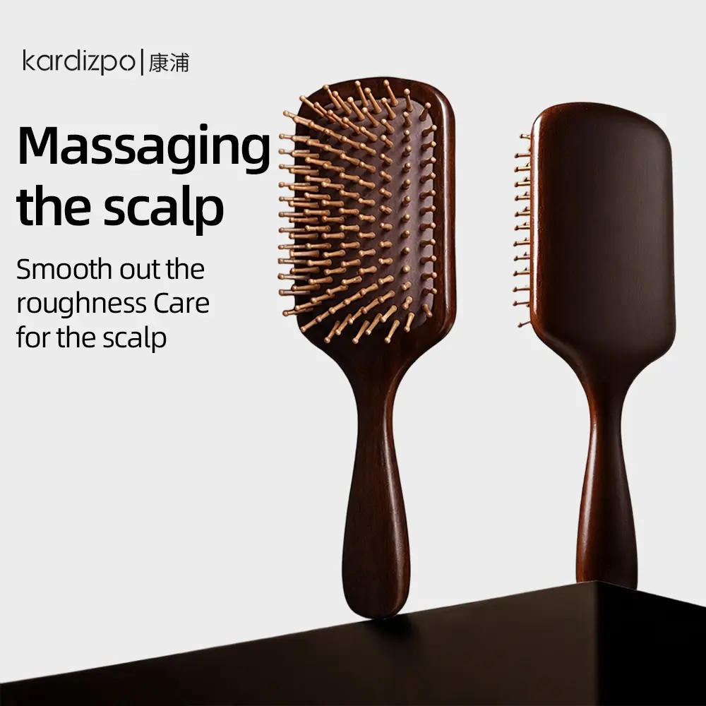 Gold-Thread Sandalwood Air-Cushion Hairbrush, Volumizing Head Massage Brush, Meridian Air-Cushion Brushing, Wooden Air-Cushion Brush, Volumizing Smooth-Hair Styling Brush