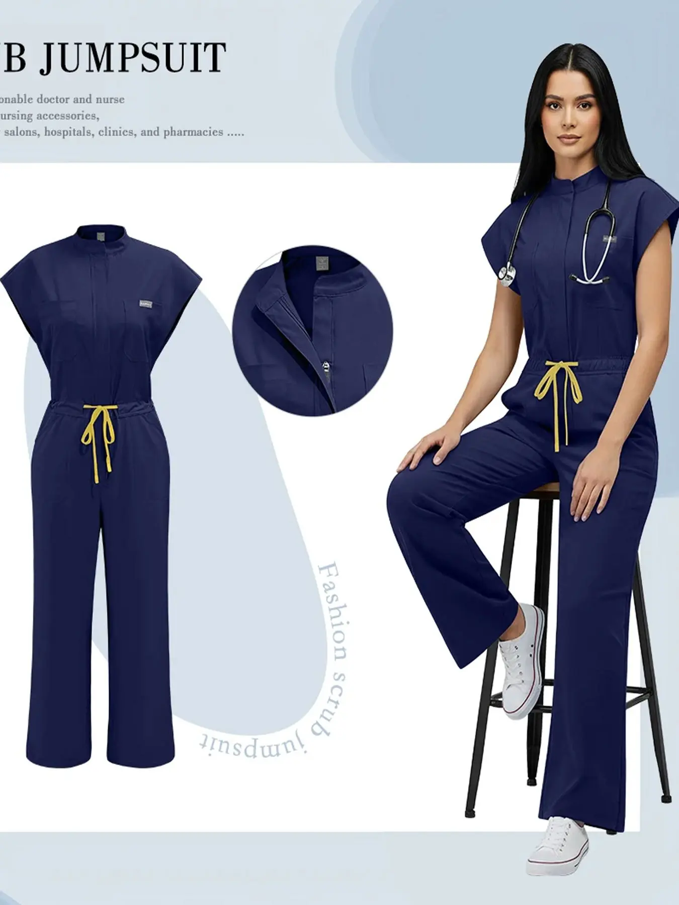 Nurse Jumpsuit Women Spandex Elastic Soft Fitted Nursing Medical Uniform Scrub Scrub Uniforms Sets Female Healthcare Pet Beauty Veterinary Uniform Work Wear Womenswear