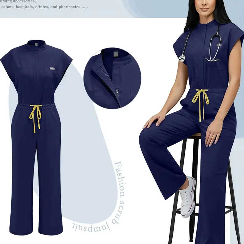 Nurse Jumpsuit Women Spandex Elastic Soft Fitted Nursing Medical Uniform Hospital Uniform Scrub Scrub Uniforms Sets Female Healthcare Pet Beauty Veterinary Uniform Work Wear Womenswear