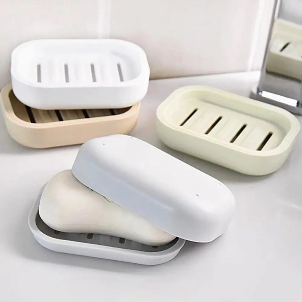 1PC/2PCS Thickened Plastic Drain Soap Box Square Double Soap Box With Lid For Shower/Bathroom/Kitchen To Keep Soap Dry