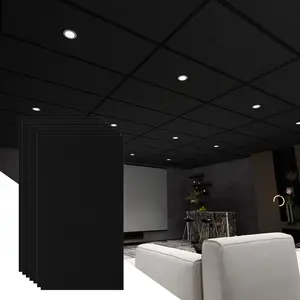LooYee 12 PCS Absorbing Light Acoustic Ceiling Panels 24 X 48 Inch Black Sound Proof Ceiling Tiles Moisture Resistant Flame Retardant Suitable for Home Theater Office Concert Hall Cover 96 Sq.Ft