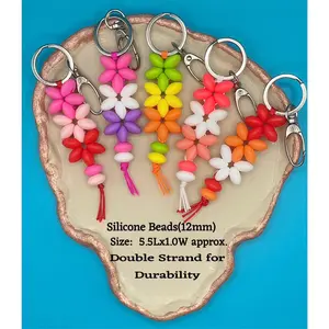 Stylish Silicone Beaded Flower Keychain with Clasp - Handmade Double Strand for Durability