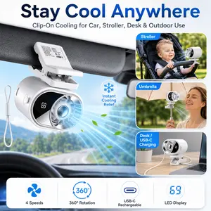 Portable Waist Clip Cooling Fan - Rechargeable 4-Speed Adjustable Personal Unit with LED Display, LED Light, Hands-Free Multi-Use for Working Outdoors, Keeping Airflow Around a Stroller, Relaxing Under an Umbrella, Outdoor Travel Fan, Portable Fans Rechar