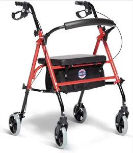 Arrigo Rollator Walker with Large Cushioned Seat – Folding 4-Wheel Steel Rolling Walker with Brakes, Soft Backrest & Zippered Storage – Smooth Ride, Adjustable Height, Supports up to 350 lbs