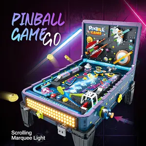 Marble Game Machine Building Blocks Table with Scrolling Marquee Light Retro Creative Assembly Toy Model for Boys Girls Pinball Game Bricks