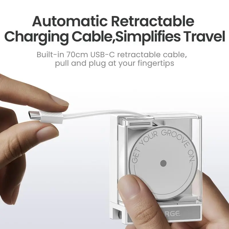 Retractable 65W USB C Charger with GaN Power Wall Charger, Retractable Cable, 2 Devices PD Fast Charging for MacBook Pro/Air, iPhone 16, Pixel Book, iPad Pro Black