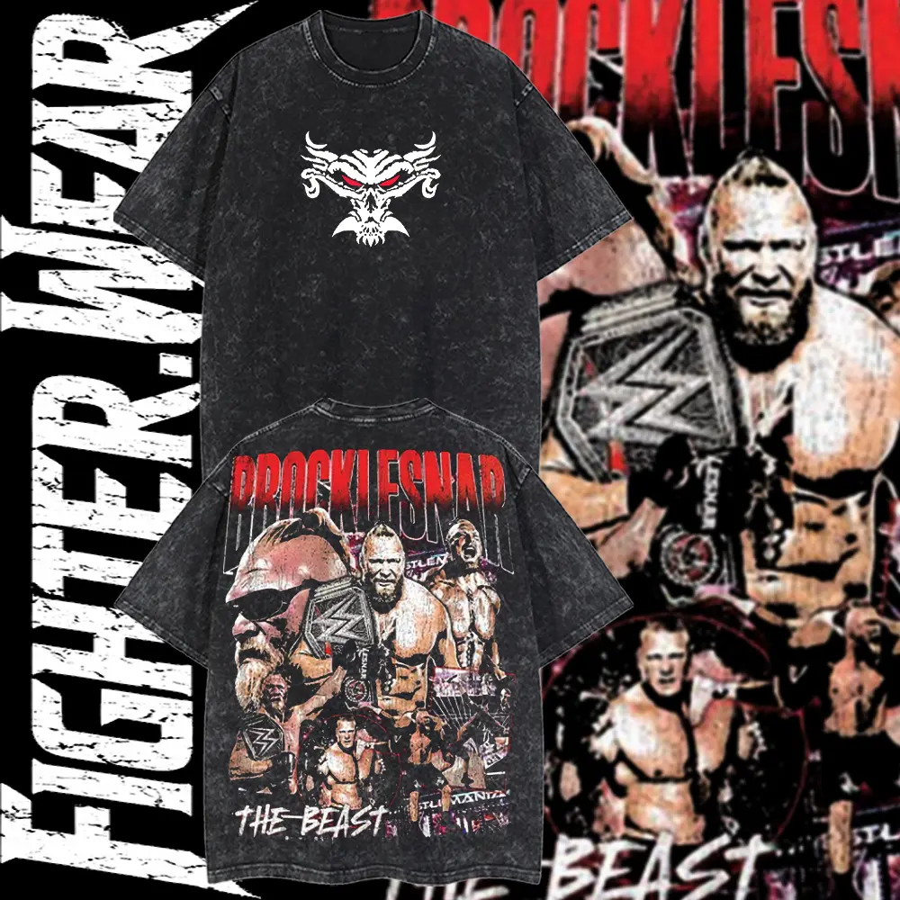 Fighter.Wear - Brock Lesnar WWE Old Graphic Retro 100% Cotton Washed T-Shirt hoodie Vintage, Y2K Streetwear Tee, WrestleMania 42, Main event, Pro wrestling Fans, Gift For him her, Combat League, Sport, fight night shirt, Unisex, Street Style, Oversized
