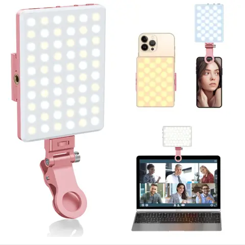Clip-On Selfie Light Kit (1 Count) - Portable USB Rechargeable, 96 Pcs LEDs, 3-Color Phone Tablet Digital Camera Fill Light Accessory for Vlogging, Gift for Mums