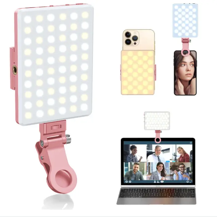 Clip-On Selfie Light Kit (1 Count) - Portable USB Rechargeable, 96 Pcs LEDs, 3-Color Phone Tablet Digital Camera Fill Light Accessory for Vlogging, Gift for Mums