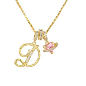 Initial Heart Necklace for Women Pink Zirconia Pendant Gold Plated Letter Pendant Elegant Jewelry Gifts