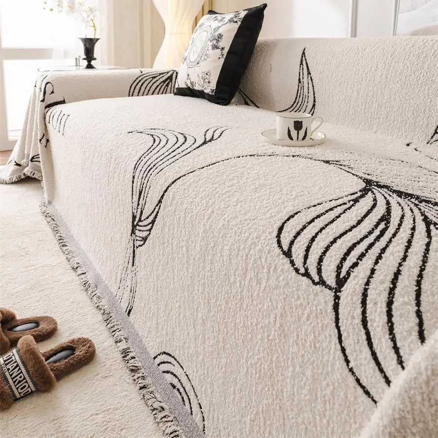 Cartoon Line Pattern Sofa Cover, 1 Count Soft Comfortable Sofa Towel, Couch Covers, Sofa Protector for Home Bedroom Living Room Decor, Summer Home D