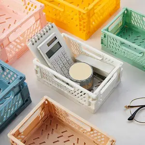 Foldable Desktop Storage Basket, 1 Count Mini Desk Organizer Basket, Desk Storage Basket for Office Home School Dormitory, Plastic Basket