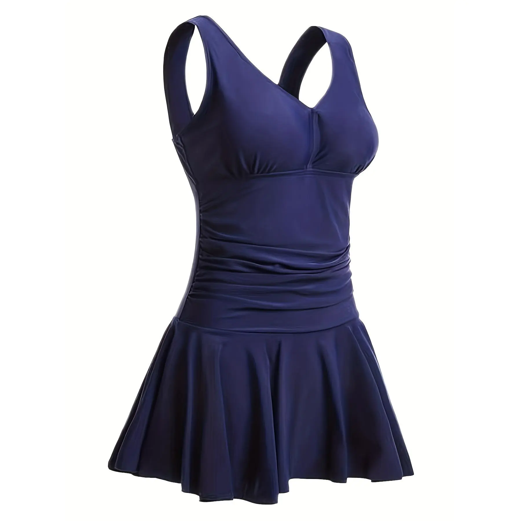 Women's One-Piece Swimsuit - Elegant V-Neck Inner Shorts Quick-Dry Waterproof Swimwear, Suitable for Pool, Beach, and Competitive Swimming - Conservative Fashion Design, Durable Material, Pleated Details, Exclusive for Water Activities bathing suit
