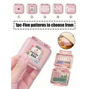 Mini 6-Grid Portable Medicine Box — Six-Compartment Pill Organizer (Pink) with 'medicine' Letter Print | 6-Day Travel Pill Case for Vitamins, Pills & Supplements | Pocket-Friendly Jewelry & Earring Storage