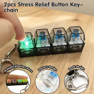Set of 2 Creative Keyboard Fidget Toys – LED Light Finger Clicker Keychains, 4-in-1 Mechanical Button Stress Relief Toys, Perfect for Office, Home, School, Fun Gifts for Adults & Teens