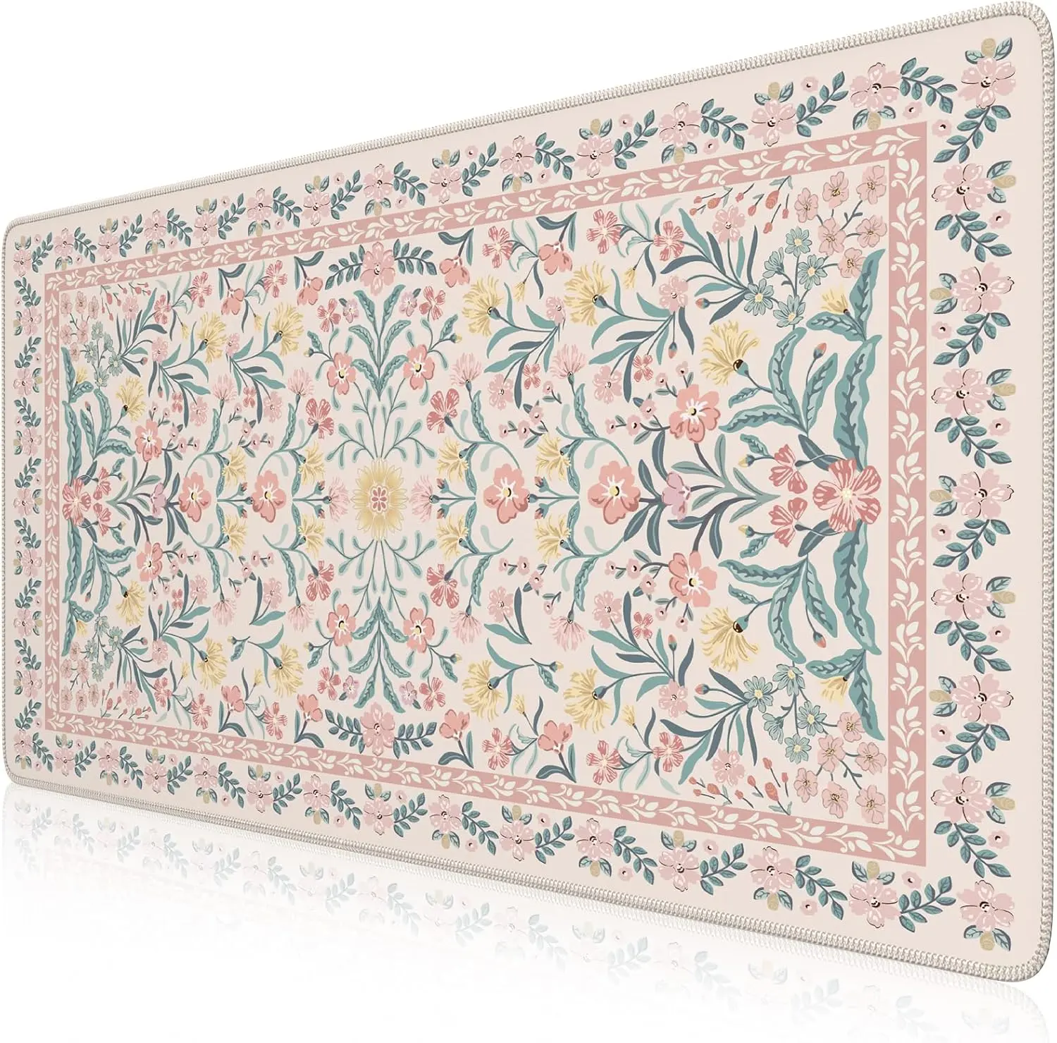 Pink Floral Desk Mat, Desk Pad, XXL Large Mouse Pad, Anti-Slip Big Mousepad with Stitched Edges, Computer Mouse Pads for Desktop for Women(Pink)