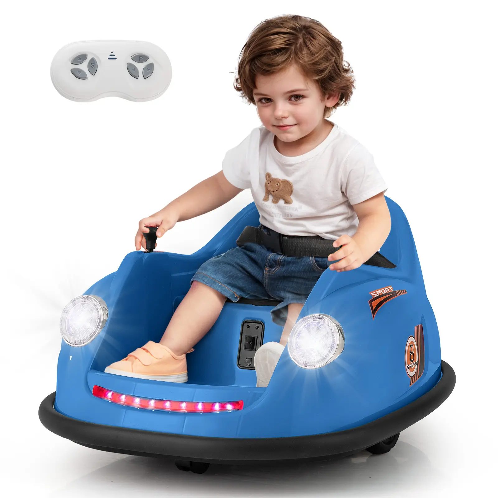 Costway 12V Ride-On Electric Bumper Car for kids, 360° Spinning Baby Bumping Toy Car Gifts with Remote Control, Music, LED Lights & Adjustable Safety Belt, Electric Vehicle for 2-5 Years Old Toddlers, Navy