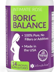 Intimate Rose Boric Acid Vaginal Suppositories, 14 Count for Feminine Deodorizing & Freshness - Vegan Capsules