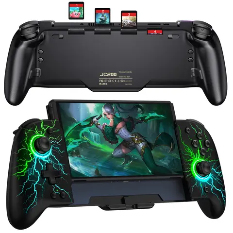 BEBONCOOL Wireless Switch Controller for Switch OLED Joy-Con - Thumb Grip, Console Controller Accessories with Handheld Grip, RGB Lights, Double Motor Vibration, 6-Axis Gyro, 10H Battery, 3 Turbo Speeds (5/12/20 Shots/Sec) Gaming Accessories
