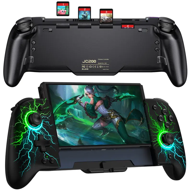 BEBONCOOL Wireless Switch Controller for Switch OLED Joy-Con - Thumb Grip, Console Controller Accessories with Handheld Grip, RGB Lights, Double Motor Vibration, 6-Axis Gyro, 10H Battery, 3 Turbo Speeds (5/12/20 Shots/Sec) Gaming Accessories